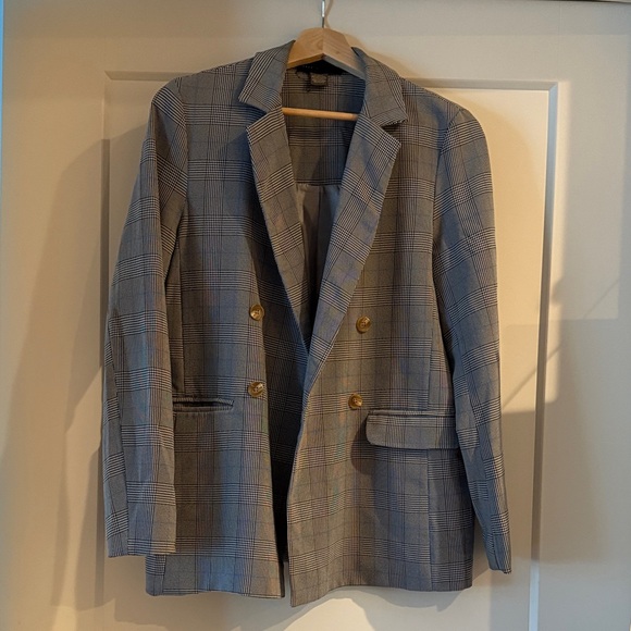 Know One Cares Jackets & Blazers - Know One Cares Grey Plaid Oversized Blazer Double Breasted - Size Small